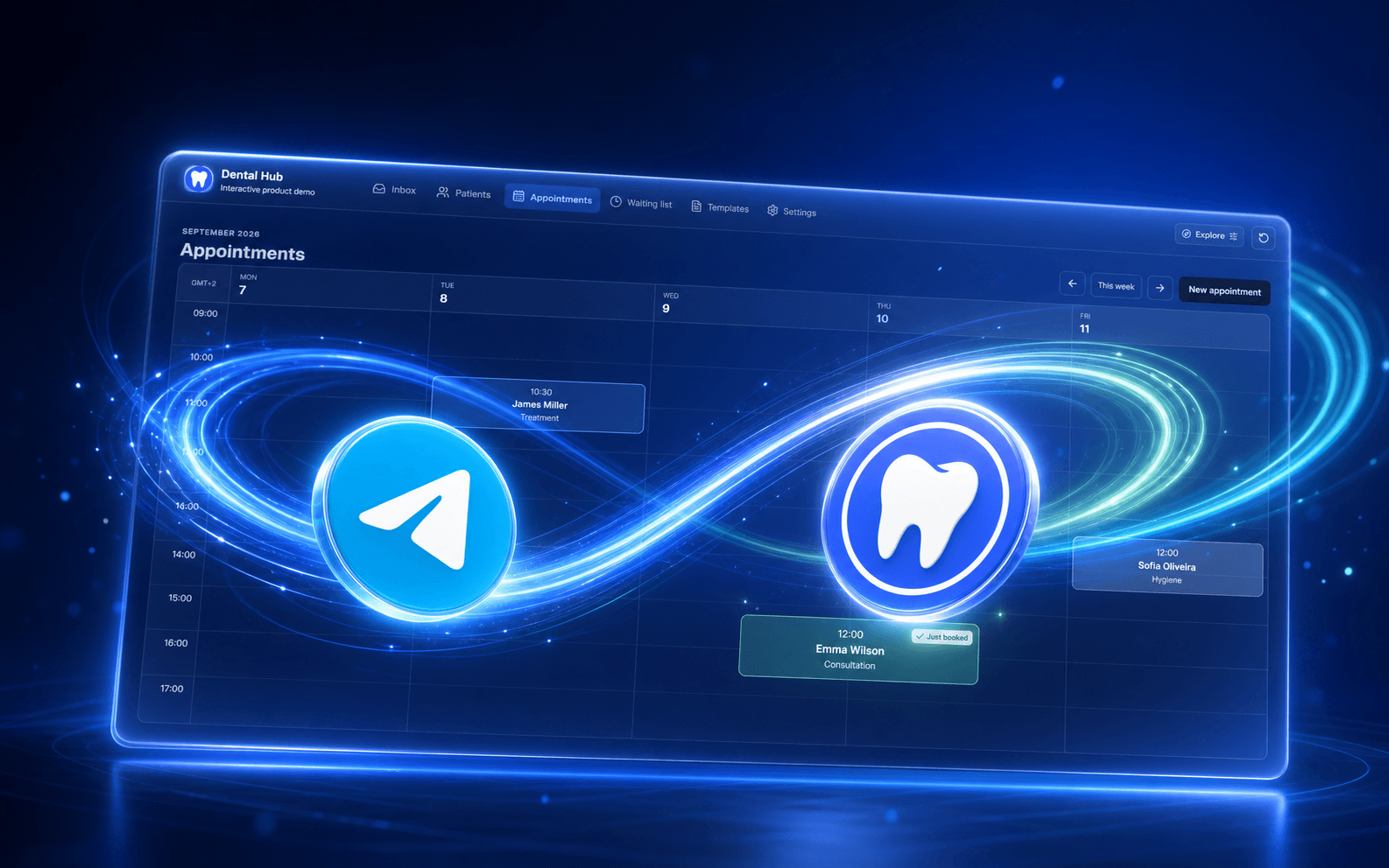 Telegram connected to the Dental Hub appointment calendar